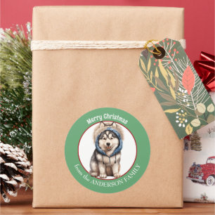 Valpen siberian husky Hund i Winter Hoodie jul Runt Klistermärke