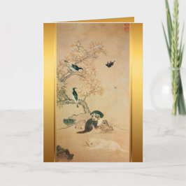 Valpkort för månnåret med koreansk målning av fågl kort