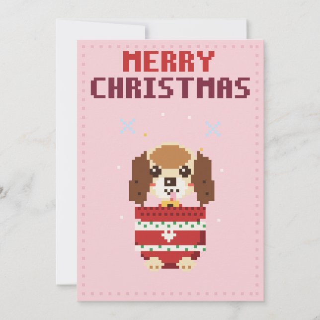 Valpkort i rosa pixelart för jul julkort (Framsida)