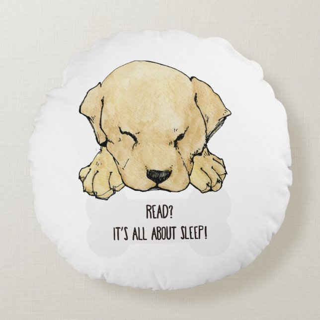 ValpLabrador kärlekar att läsa rundan kudder Rund Kudde (Framsidan)