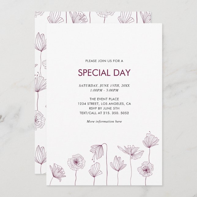 Valpoppus blomsterfestlig inbjudan för alla tillfä (Fram/baksida)