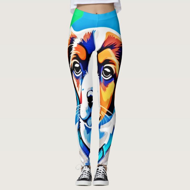 Valpporträtt: Färgrik Valp Leggings (Framsida)