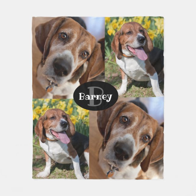Valps Hund Älskare 4 Bilder Namn & Monogram Anpass Fleecefilt (Framsidan)