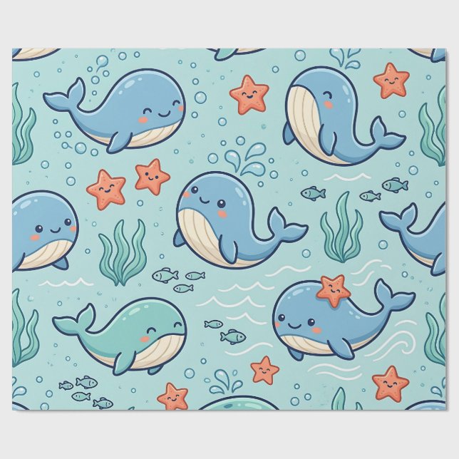 Valpval Inpackningspapper Söt Oceanmönster Presentpapper (Platt)