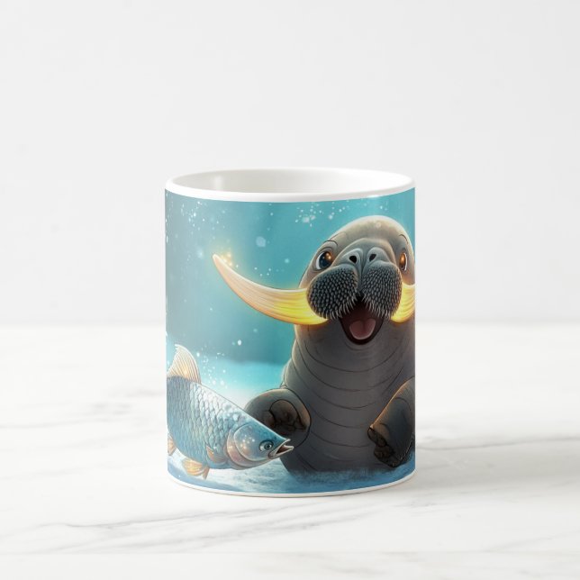 valross Cartoon Stil livfull Söt Färgrik Kaffemugg (Center)