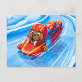 Valross racer nerför banan i en snabb bobsleigh R Vykort