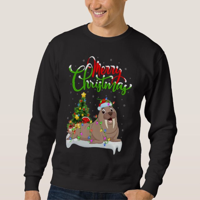 Valross Xmas Dekorationer Tomte Valross Jul Lång Ärmad Tröja (Framsida)