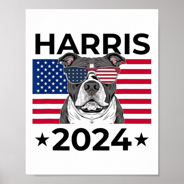 Valröst Kamala Harris 2024 Pitbull Hund Usa F Poster (Framsidan)
