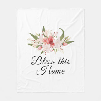 Välsigna detta hem Vattenfärg Blommig Design Fleecefilt