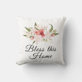 Välsigna detta hem Vattenfärg Blommig Design Kudde