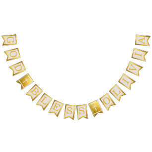 Välsigna dig 6 Brev Guld Marble Baptism-samfund Vimplar