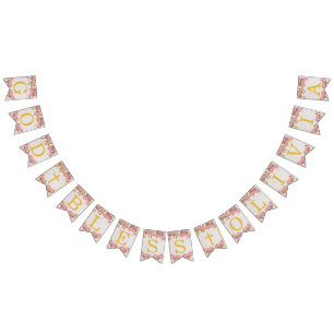 Välsigna dig 6 Brev Rosa Orchids Baptism Communion Vimplar