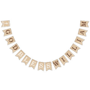 Välsigna dig 7 Brev Brown Wood Baptism Communion Vimplar