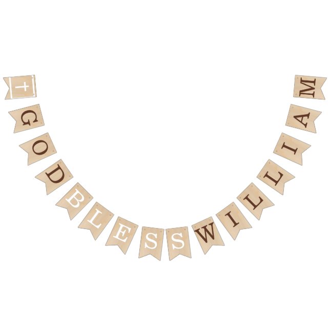 Välsigna dig 7 Brev Brown Wood Baptism Communion Vimplar (Alla)