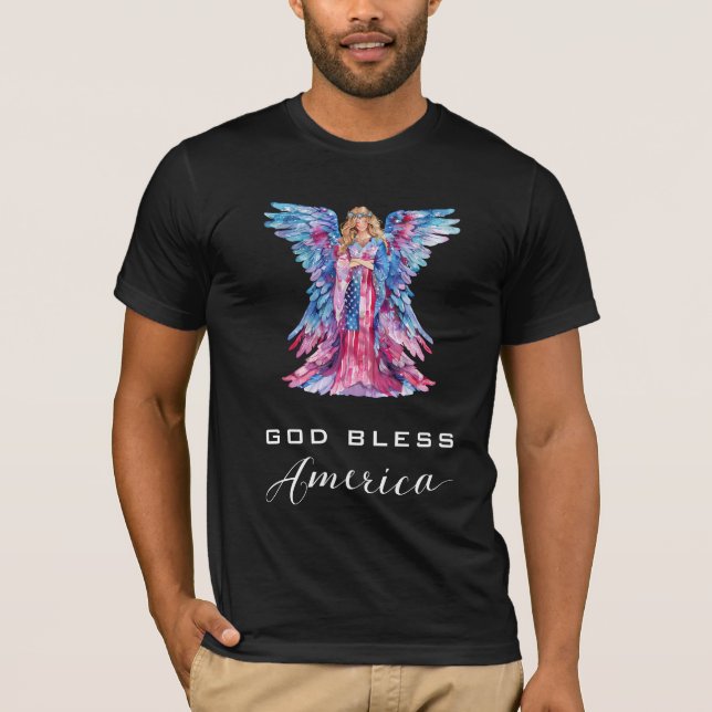 *~* Välsigna dig America AP16 Angel Flagga T Shirt (Framsida)