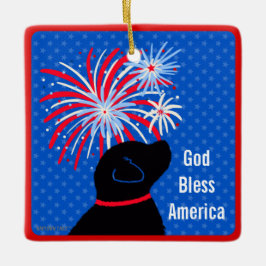Välsigna dig America Black Hund Fireworks Ornament
