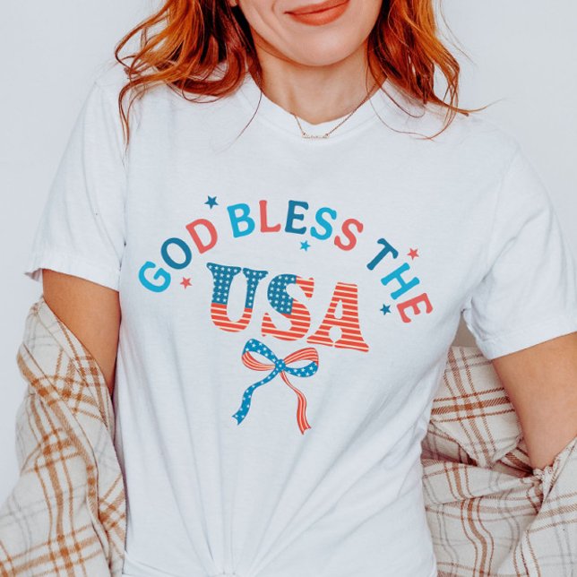 Välsigna dig America Cute USA Coquette 4 juli T Shirt (Skapare uppladdad)