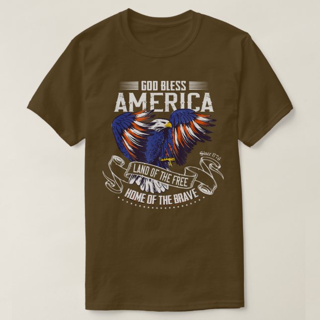 Välsigna dig America EagleLand of the Free Home of T Shirt (Design framsida)