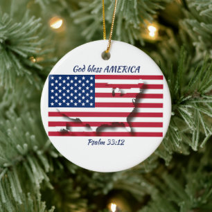 VÄLSIGNA DIG AMERICA Flagga Anpassningsbar Scriptu Julgransprydnad Keramik