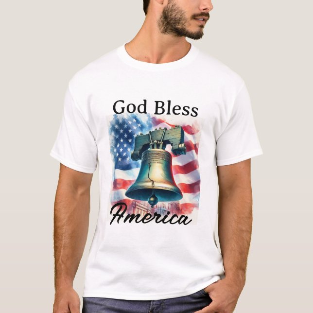 Välsigna dig America Patriotic Flagga Liberty Bell T Shirt (Framsida)