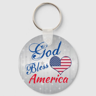 Välsigna dig America Patriotic Heart USA Nyckelring