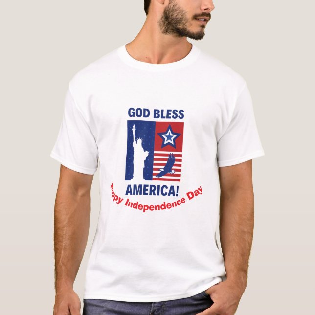 "Välsigna dig America" Patriotic Symbols Anpassnin T Shirt (Framsida)