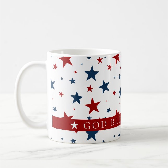 Välsigna dig America Red Blue USA Stars Mönster Kaffemugg (Vänster)