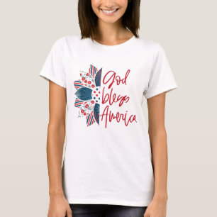 Välsigna dig America Red White & Blue Sunblommor T Shirt