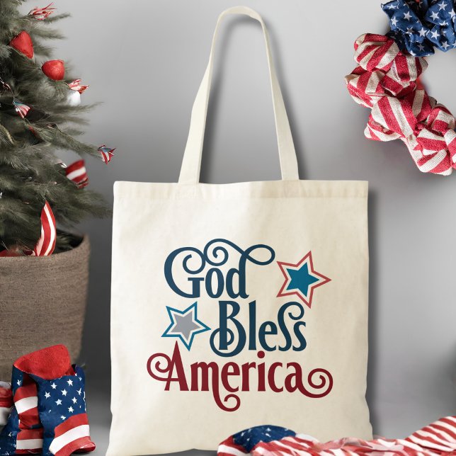 Välsigna dig America Red White och Blue Patriotic Tygkasse (God Bless America Red White and Blue Patriotic Tote Bag)