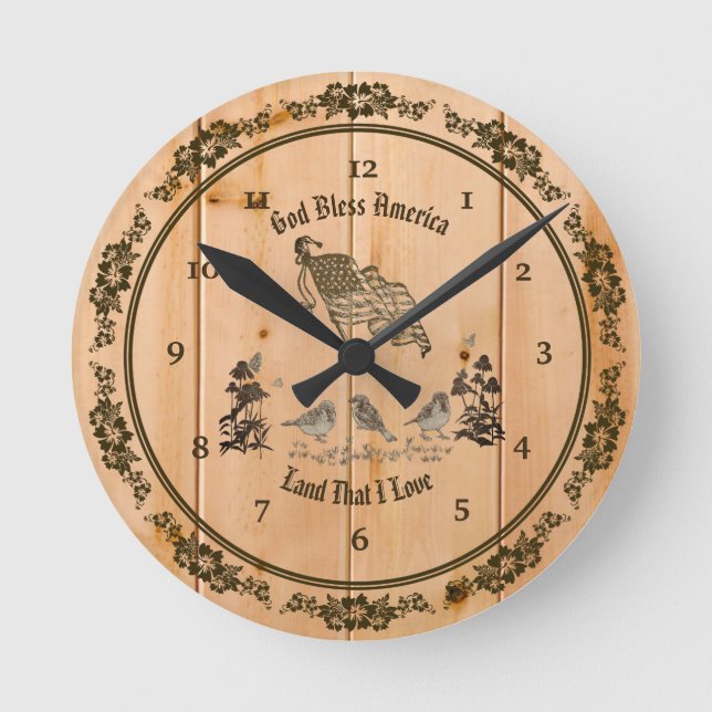 Välsigna dig America Wall Clock Rund Klocka (Framsida)