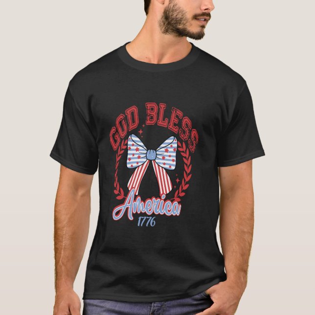 Välsigna dig Amerika 4:e juli Coquette Bow America T Shirt (Framsida)