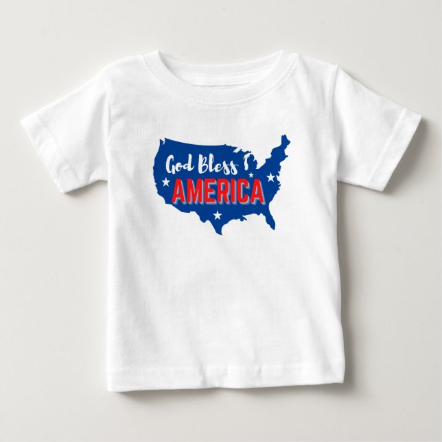 Välsigna dig Amerika 4:e juli med Amerika Karta T- T Shirt (Framsida)