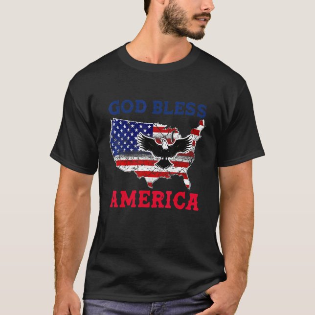 Välsigna dig Amerika 4:e juli Patriotic USA Manar  T Shirt (Framsida)