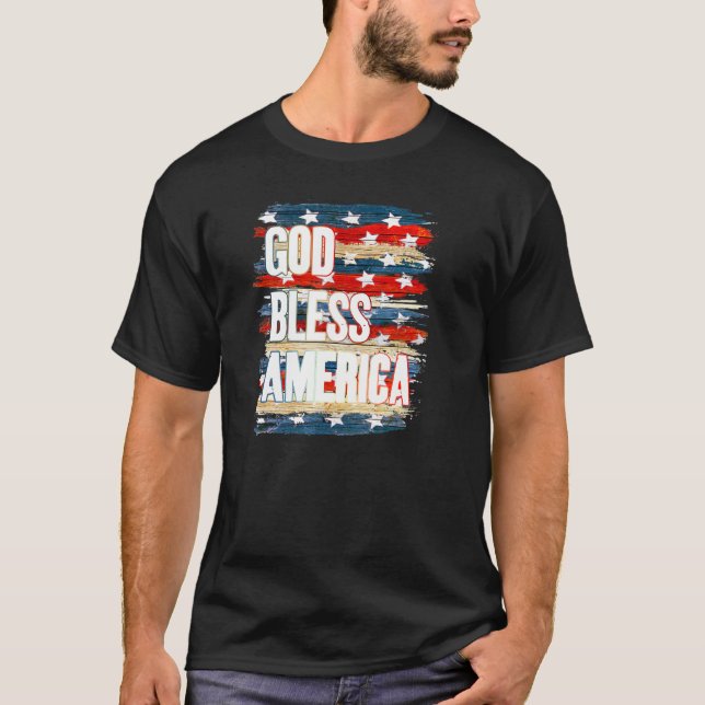 Välsigna dig Amerika 4 juli Independence day T Shirt (Framsida)