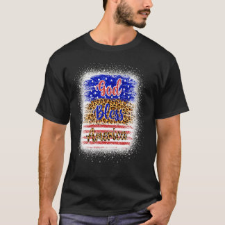 Välsigna dig Amerika 4 juli Leopard American Fla T Shirt