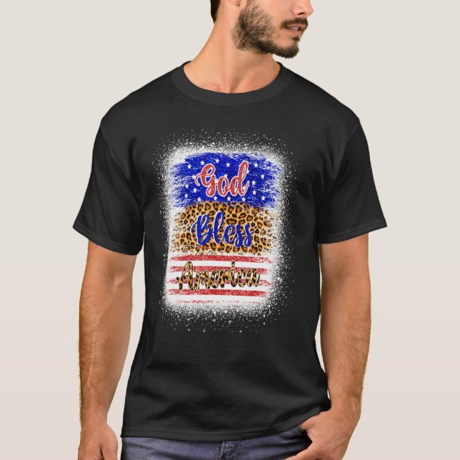 Välsigna dig Amerika 4 juli Leopard American Fla T Shirt (Framsida)