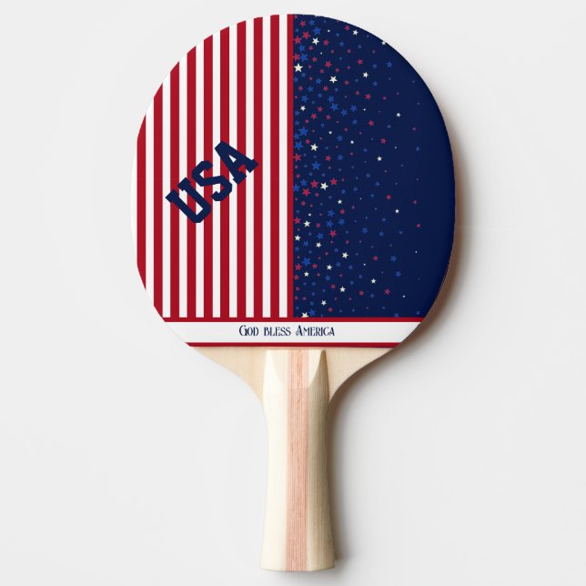 Välsigna dig Amerika 4 juli Patriotic USA Stars Pingisracket (Framsidan)