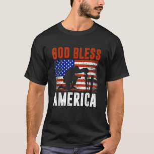Välsigna dig Amerika 4 juli USA flagga Patriotic C T Shirt