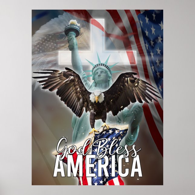 Välsigna dig Amerika - Amerikanska flagga Poster (Framsidan)