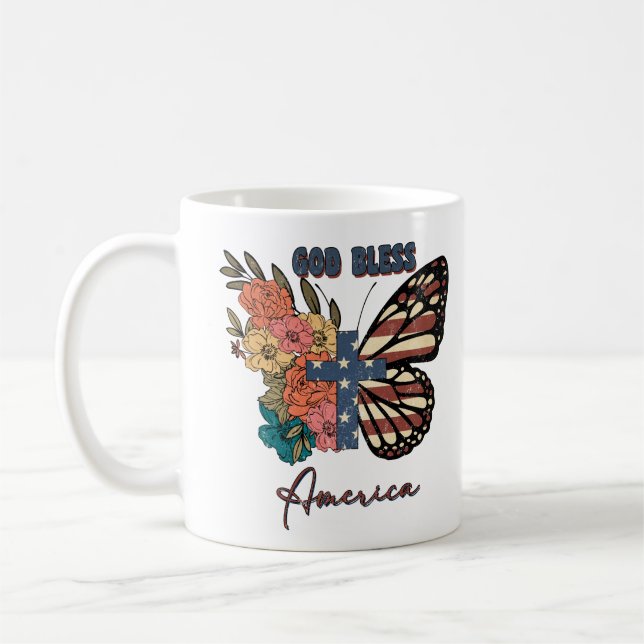 "Välsigna dig Amerika" Boho Independence day Kaffemugg (Vänster)