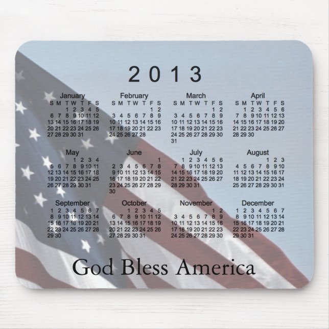 Välsigna dig Amerika för 2013 kalender Musmatta (Framsidan)