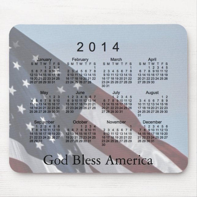 Välsigna dig Amerika för 2014 kalender Musmatta (Framsidan)