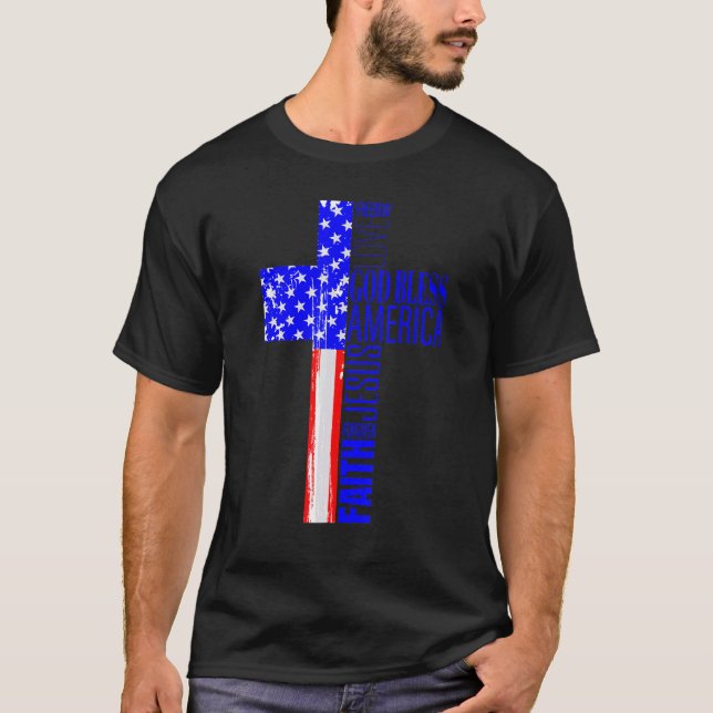 Välsigna dig Amerika, kristen 4:e juli, amerikansk T Shirt (Framsida)