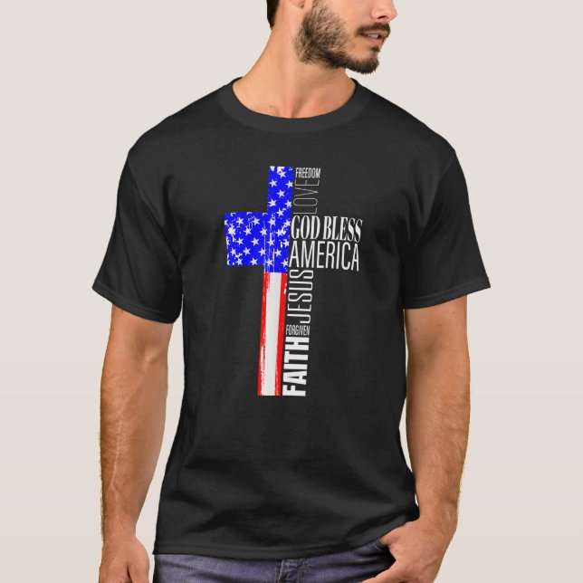 Välsigna dig Amerika, kristen 4:e juli, amerikansk T Shirt (Framsida)