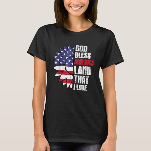 Välsigna dig Amerika, land i Kärlek USA flagga, bl T Shirt (Framsida)