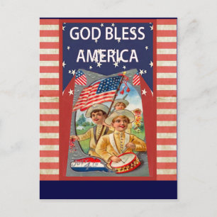 välsigna dig Amerika med patriotiska barn Vykort