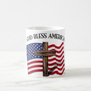 VÄLSIGNA DIG AMERIKA med tålig kor och USA-flagga Kaffemugg