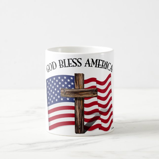 VÄLSIGNA DIG AMERIKA med tålig kor och USA-flagga Kaffemugg (Center)