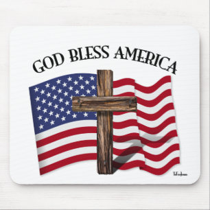VÄLSIGNA DIG AMERIKA med tålig kor och USA-flagga Musmatta