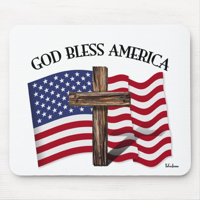 VÄLSIGNA DIG AMERIKA med tålig kor och USA-flagga Musmatta (Framsidan)